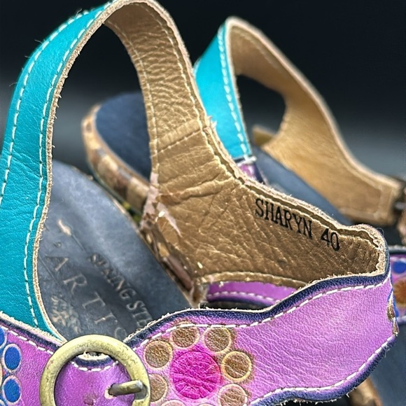 hand painted leather L'Artiste Spring Step Sharyn sandal heels size 8.5 - Picture 3 of 8